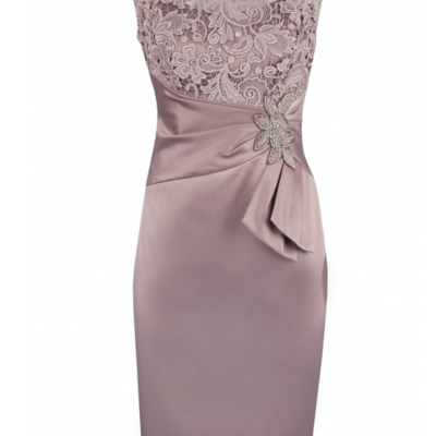 Bateau short champagne satin mother of the bride dress - Thumbnail 5