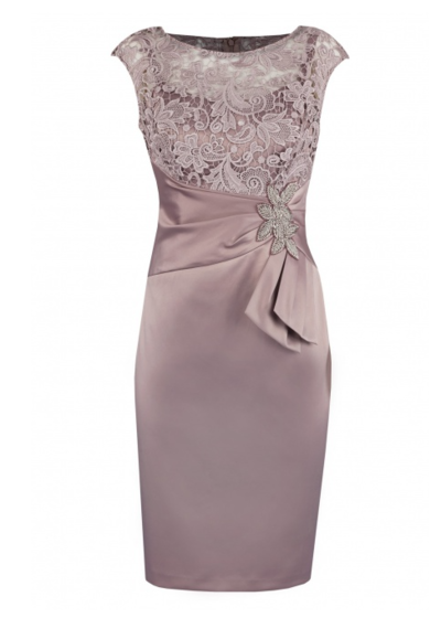 Bateau Short Champagne Satin Mother of The Bride Dress