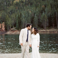 2021 New Crepe Simple Modest Wedding Dresses With Long Sleeves Lace Appliques Full Sleeves Country Women Informal Modest Bridal Gowns，539 - Thumbnail 2