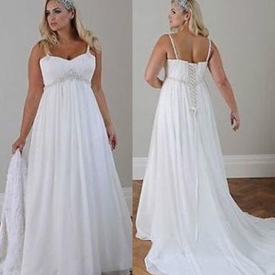 Plus size casual beach wedding dresses 2021 spaghetti straps beaded chiffon floor length empire waist elegant bridal gown,541 - Thumbnail 3