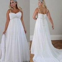 Plus Size Casual Beach Wedding Dresses 2021 Spaghetti Straps Beaded Chiffon Floor Length Empire Waist Elegant Bridal Gown,541 - Thumbnail 2