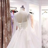 Tiered Organza Pearls Long Sleeves Wedding Gown,Sexy Bridal Dresses,Long Sleeve Wedding Dress With Pearls,546 - Thumbnail 2