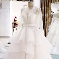 Tiered Organza Pearls Long Sleeves Wedding Gown,Sexy Bridal Dresses,Long Sleeve Wedding Dress With Pearls,546 - Thumbnail 1