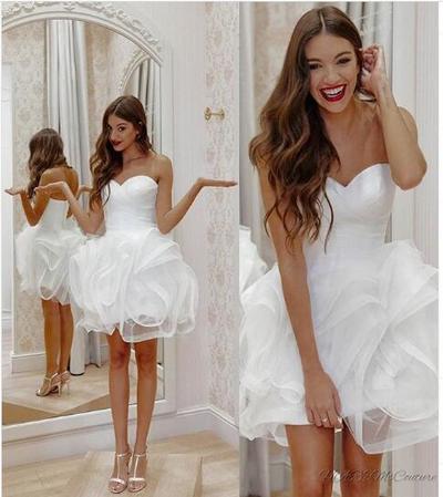 Mini Short Wedding Dress, A-line Wedding Dress, Sweetheart Tulle Wedding Dress,548