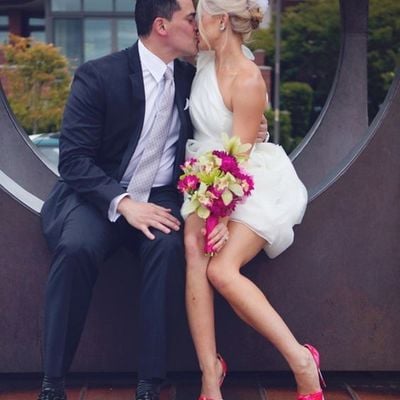 Classic mini short wedding dress, one shoulder short wedding dresses, ruffle organza bridal dress,549 - Thumbnail 1