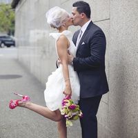 Classic Mini Short Wedding Dress, One Shoulder Short Wedding Dresses, Ruffle organza Bridal Dress,549 - Thumbnail 1