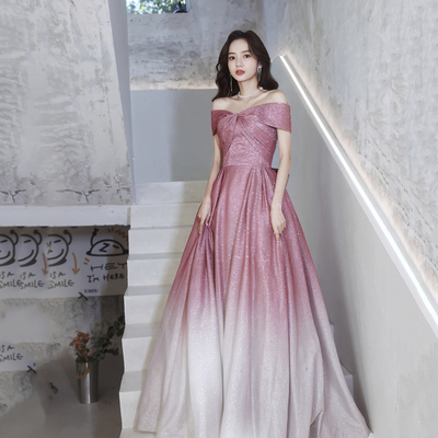 Pink gradient long a line prom dress pink evening dress - Thumbnail 5