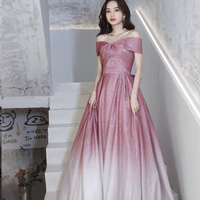 Pink gradient long A line prom dress pink evening dress - Thumbnail 4