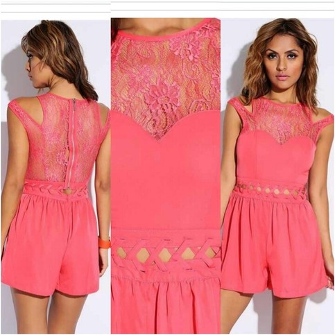 Coral Lace Romper