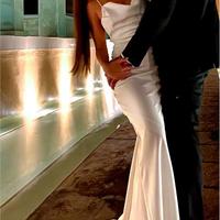 Simple Mermaid Cowl Neck Silk Satin Wedding Dresses - Thumbnail 3