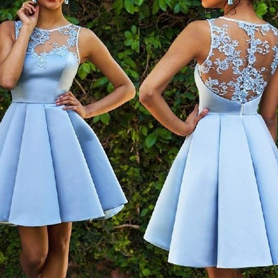 Sky blue short homecoming dresses with appliques - Thumbnail 3