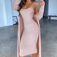 Women'S Solid Color Sling Cardigan Dress - Thumbnail 2
