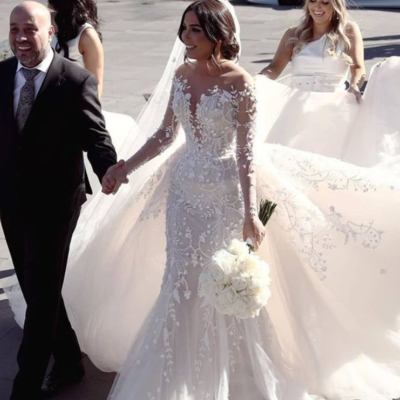 Gorgeous mermaid long sleeve ivory wedding dresses with train - Thumbnail 5