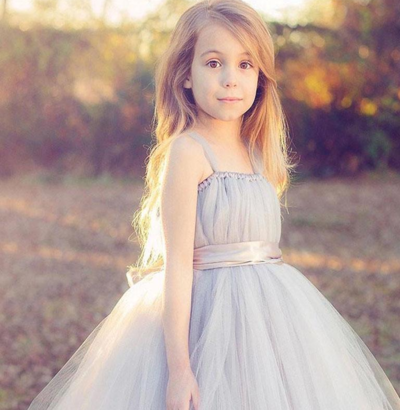 Princess Grey Tulle Long Flower Girl Dresses