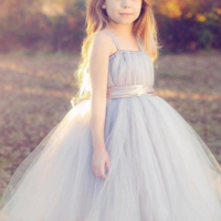 Princess Grey Tulle Long Flower Girl Dresses - Thumbnail 1