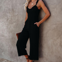 Slim Sling Black Sleeveless Jumpsuit - Thumbnail 1