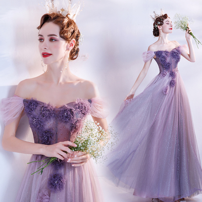 Purple tulle long a line prom dress evening dress - Thumbnail 3