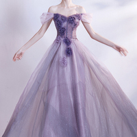 Purple tulle long A line prom dress evening dress - Thumbnail 5