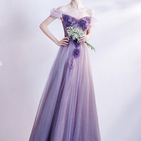 Purple tulle long A line prom dress evening dress - Thumbnail 6