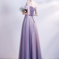 Purple tulle long A line prom dress evening dress - Thumbnail 7