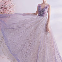 Purple tulle long A line prom dress evening dress - Thumbnail 1