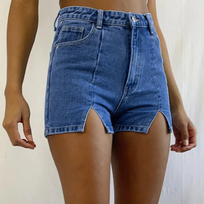 Fashion temperament high waist stretch denim shorts