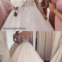 Fashion Long Sleeve Lace Plus Size Wedding Dress，1058 - Thumbnail 2