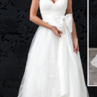 Spaghetti straps lace ball gown wedding dress silk waist sash,cheap wedding dresses,bridal wedding gowns,1062 - Thumbnail 1