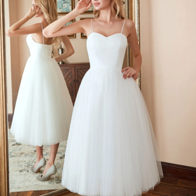 Spaghetti straps tulle short prom dress wedding dress - Thumbnail 4