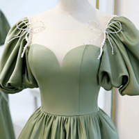 Simple a line green satin long prom dress, evening dress - Thumbnail 1