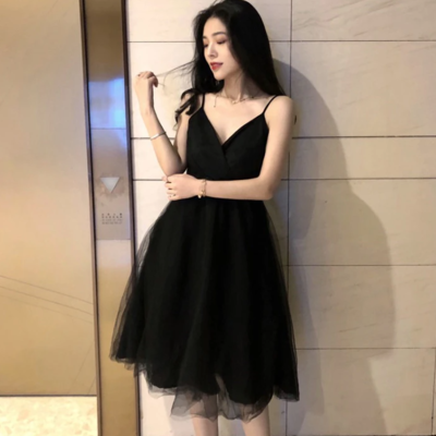 Black v neck tulle short prom dress - Thumbnail 3