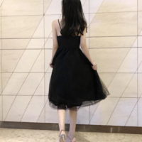 Black v neck tulle short prom dress - Thumbnail 1
