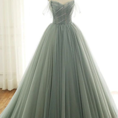 Simple ball gown prom dress with spaghetti straps, sage green sweet 16 dress prom gown - Thumbnail 4
