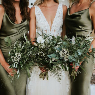 Simple cowl neck olive green bridesmiad dresses  - Thumbnail 4