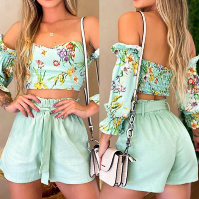 Women's one-shoulder print two-piece set