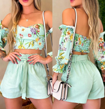 Women'S One-Shoulder Print Two-Piece Set