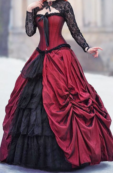 Black and Burgundy Ball Gown Victorian Wedding Dresses