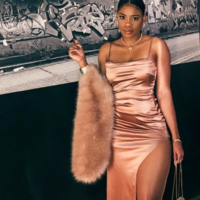 Sexy A Line Satin Prom Dresses with Slit - Thumbnail 1