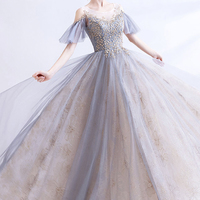 Cute tulle long A line prom dress evening dress - Thumbnail 1