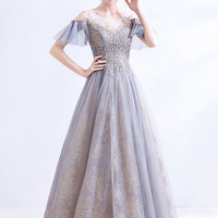 Cute tulle long A line prom dress evening dress - Thumbnail 2