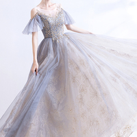 Cute tulle long A line prom dress evening dress - Thumbnail 3