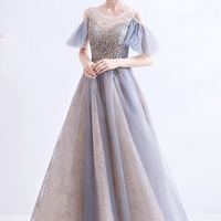 Cute tulle long A line prom dress evening dress - Thumbnail 4