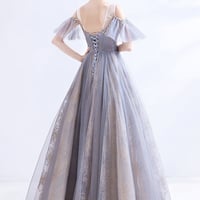 Cute tulle long A line prom dress evening dress - Thumbnail 5