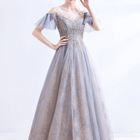 Cute tulle long A line prom dress evening dress - Thumbnail 8