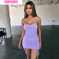 Sexy Purple Cami Strap Drawstring Bandage Bodycon Backless Dress Party Club Summer E-Girl Kawaii Korean Japanese Harajuku Streetwear - Thumbnail 2