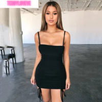 Sexy Purple Cami Strap Drawstring Bandage Bodycon Backless Dress Party Club Summer E-Girl Kawaii Korean Japanese Harajuku Streetwear - Thumbnail 4