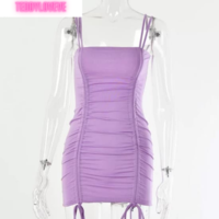 Sexy Purple Cami Strap Drawstring Bandage Bodycon Backless Dress Party Club Summer E-Girl Kawaii Korean Japanese Harajuku Streetwear - Thumbnail 5