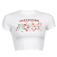 Cute Fruit Food Graphic Cartoon Short Sleeve Tee Crop Top Basic Casual Punk Summer E-Girl Kawaii Korean Japanese Harajuku Streetwear - Thumbnail 4