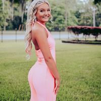 Chic Mermaid Halter Backless Pink Satin Long Prom Evening Dresses 2022 - Thumbnail 2