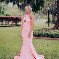 Chic Mermaid Halter Backless Pink Satin Long Prom Evening Dresses 2022 - Thumbnail 1